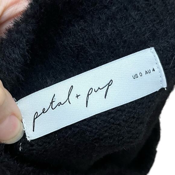 Petal And Pup Daril Sweater Dress Size 0 US Black Mini Balloon Sleeve Mock Neck - Picture 4 of 7